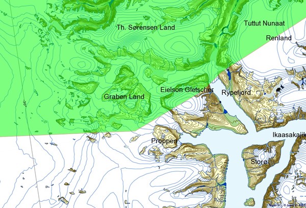 Map 5: National Park borders from Rypefjord South towards 71˚N latitude